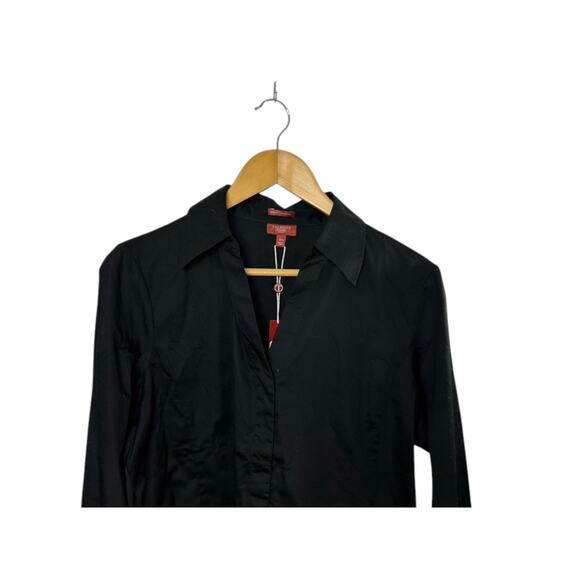 Talbots Black Stretch Cotton Sateen V Neck Button Down Blouse 16P 16 Petite New - Picture 2 of 7